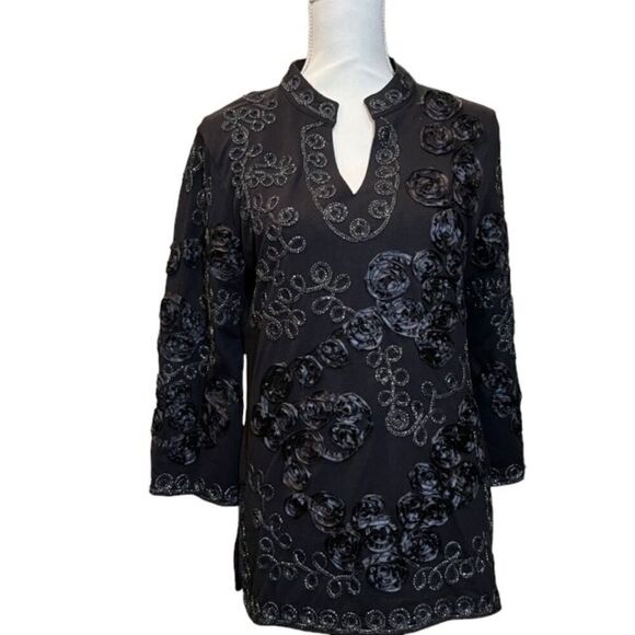 Lauren Michelle Tunic Black and Silver Embossed Size Medium - Picture 1 of 10